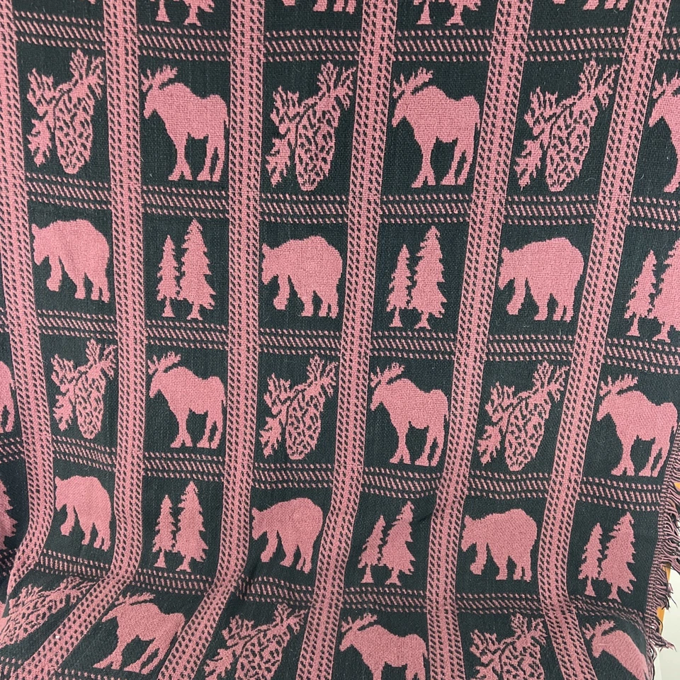 Bear Moose Throw Blanket Adirondack Rustic Cabin Decor Maroon Black Silhouettes - Image 2 of 4