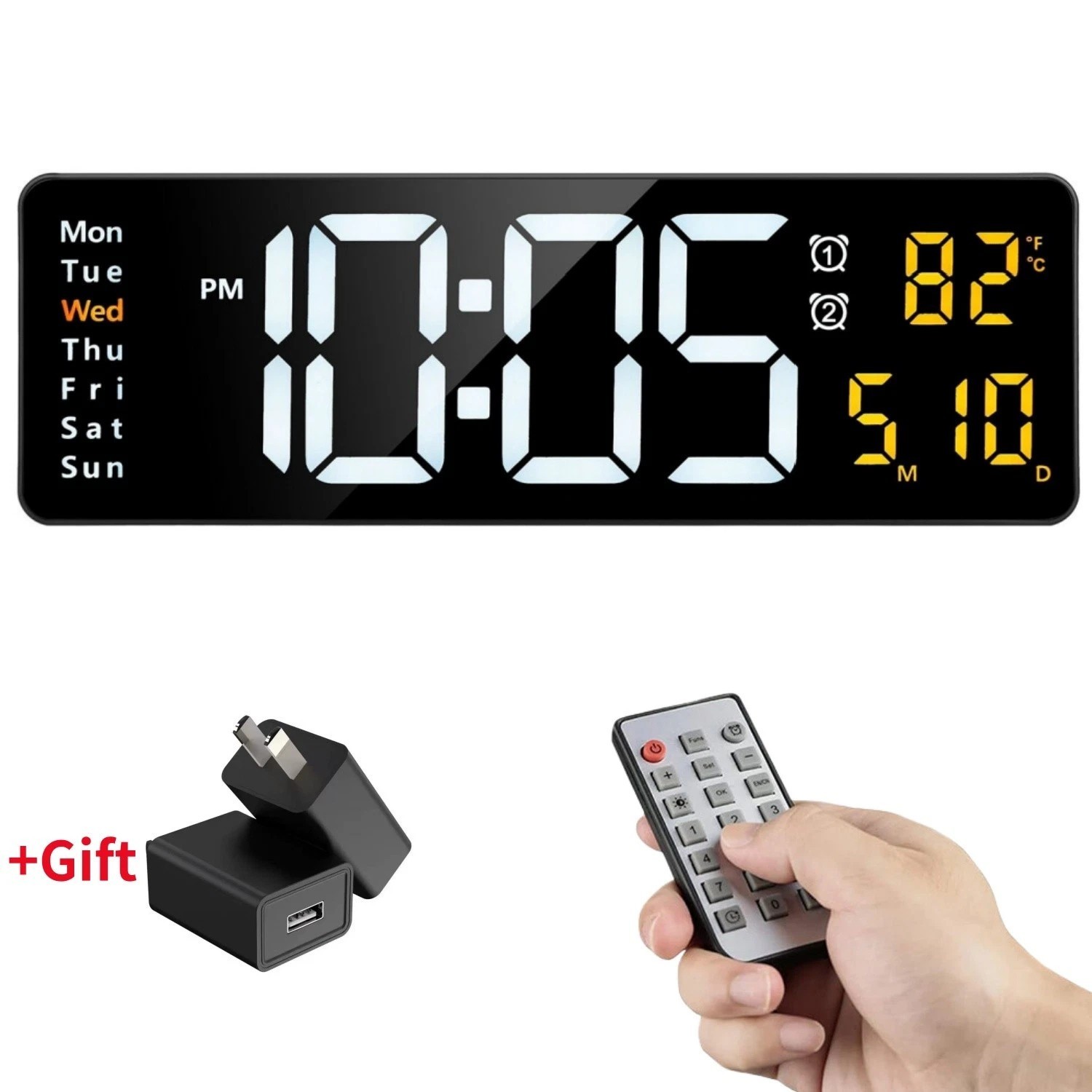 16" Large Digital Wall Clock with Remote, Large Display LED Wall Clock Timer ;