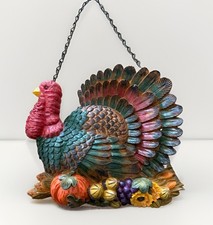 Vintage Thanksgiving Turkey Wall Hanging Plaque Resin Harvest Fall Decor 8.5in