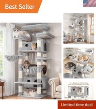 Multi-Level Cat Tower - 74-Inch Light Gray Cat Tree with Cozy Baskets  Condos