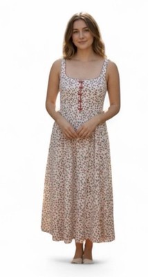 Caroline Constas L Red Cherry linen Sleeves,Squared neck Maxi dress-NWT
