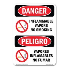 Flammable Vapors No Smoking Bilingual ANSI Danger Sign Metal Plastic Decal