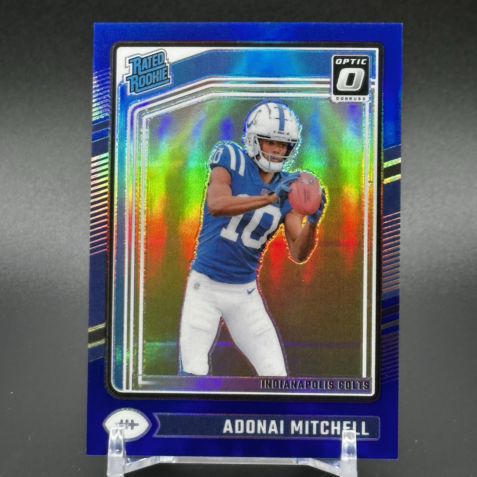 2024 Panini Donruss Optic Adonai Mitchell Blue Prizm #'d /199 #203 Rated Rookie