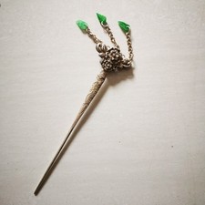 Tibetan Silver Inlaid Gem Hairpin Vintage Chinese Style Hair Stick