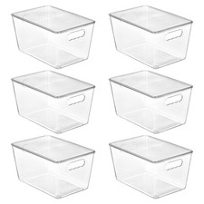 6 Pack Clear Stackable Storage Bins with Lids Handles - Large Organizers