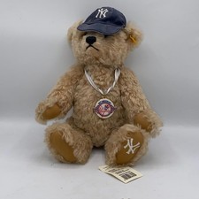 Vtg Steiff Teddy Bear Mohair Ear Tag 12" Danbury Mint 100 Years New York Yankees