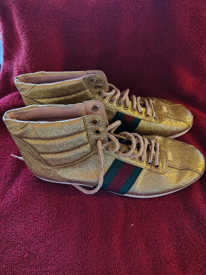 Gucci GG Mujer Zapatos Tenis Cuero Dorado Talla 39 Hecho en Italia Foto 2 de 4