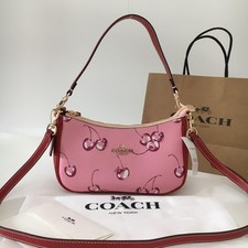 Coach CR290 Teri Shoulder Bag Pink Cherry Print Coated Canvas Leather Outlet