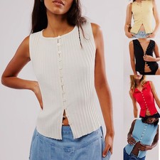 New Fashion Women's Single-Breasted Sleeveless Knit Cardigan Slim Vest Tops