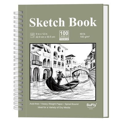 9 x 12 Sketchbook, 68lb/100gsm Sketch Pad 100 9-x-12-inch:1 Pack, Green 