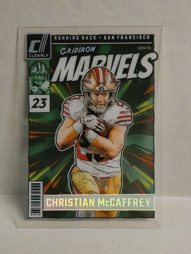 CHRISTIAN MCCAFFREY 2024 PANINI DONRUSS CLEARLY GRIDIRON MARVELS 49ers