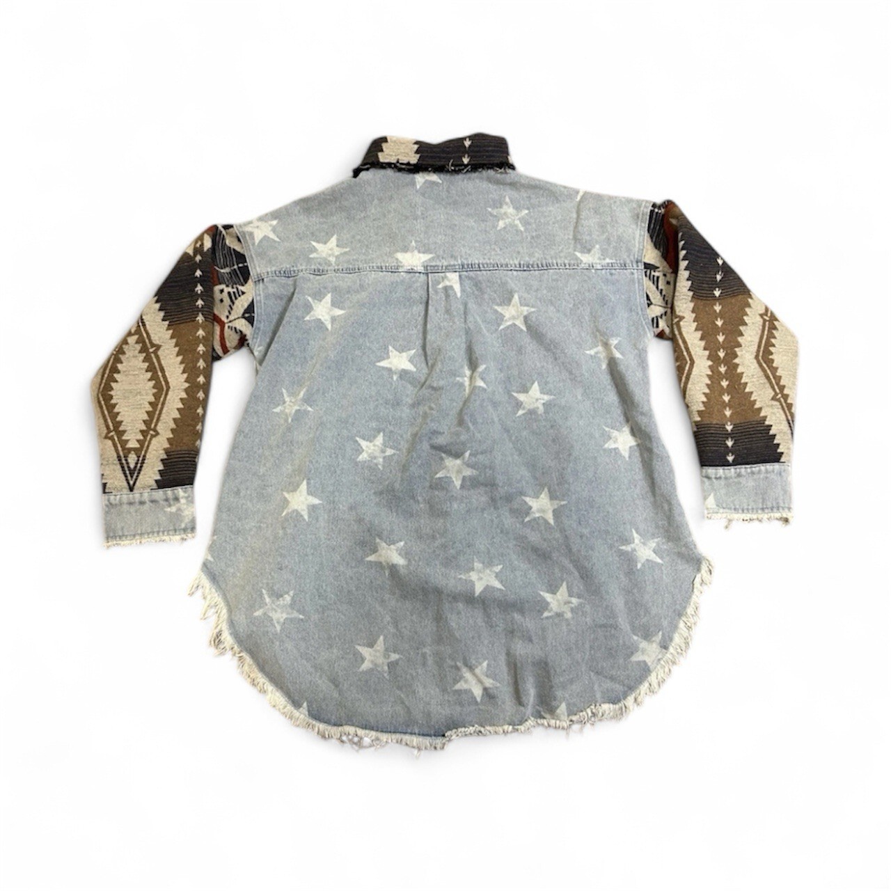 Denim Shacket S Star Print Raw Hem Aztec Southwes… - image 6