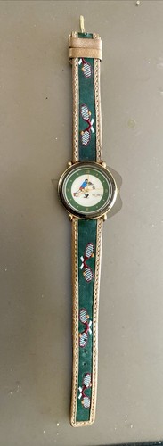 Tennis Player Round Gold Tone Analog Watch Womens Tennis On Face AND Band NEW - Picture 1 of 3