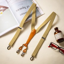 Elasticated Braces for Men's Suspenders 4 Clips Best Man Trousers Non-slip Nylon