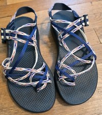 Chaco Women’s Navy Multicolor Striped Strappy Sport Sandals Hook & Loop US 10