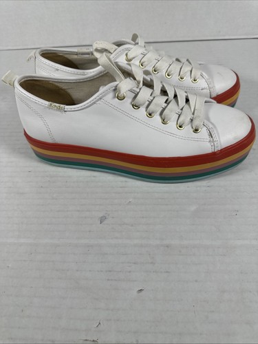 KEDS Triple Up Leather Platform Sneakers Rainbow White Multicolor W8.5 Y2K Retro - Picture 6 of 9