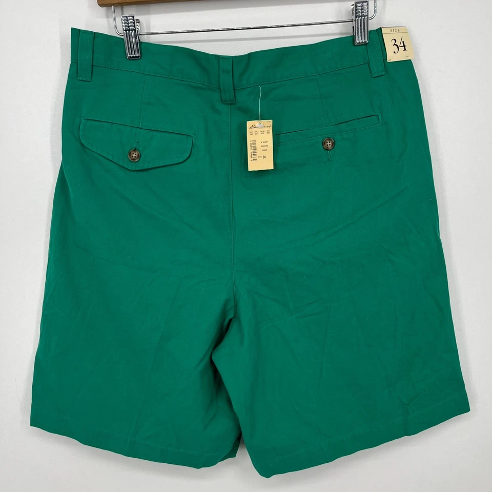 Pantalones Cortos Chinos Eddie Bauer Para Hombre Talla 34 Verde Plisado 100% Algodón De Colección Años 90 Nuevos de Lote Antiguo Foto 4 de 4