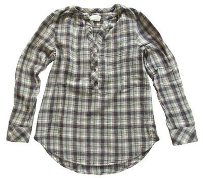 Universal Thread Plaid V-Neck Popover 100% Cotton Tunic Top Blouse S Small
