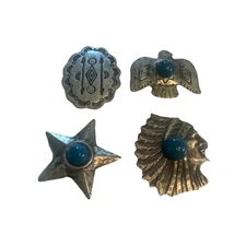 Vintage Southwestern Clip On Button Covers Silvertone Metal Thunderbird Star Lot
