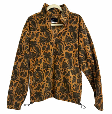 Original Use Men's M Brown Black Paisley Fleece Quarter Zip Pullover Jacket