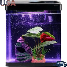 Small Glass Aquarium Starter Kit W/ LED Light Self Cleaning Filter Betta Fish