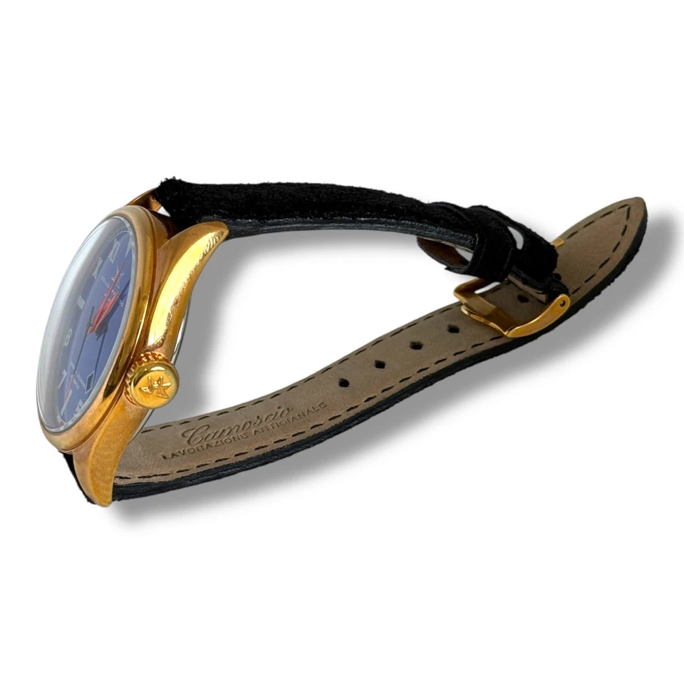 Reloj italiano Bello & Preciso Milano NOS esfera azul caja dorada automático 44 mm Foto 2 de 4