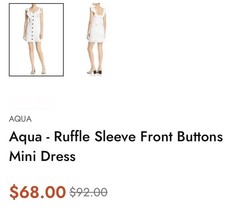 Aqua White Ruffle Sleeve Mini Dress Front Button Up Tie Back Sun Dress Summer XS