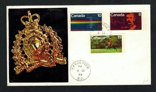 Canada #612-614, 1973 RCMP with photo of badge attached as cachet FDC