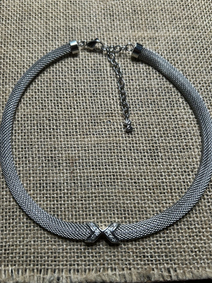 SKAGEN Stainless Steel Mesh Necklace With Pave Crystal 14" 17" Extended - Image 2 of 4