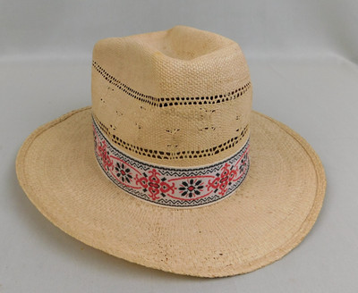 Vintage Artel Straw Ranch Cowboy Hat with Embroidered Jacquard Band Size 7 3/8