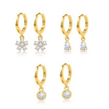 14K Gold Hoop Earrings Set for Women, 3 Pairs Dangle Huggie Earrings for Wome...