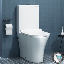 Peak Close Coupled Round Rimless Toilet Bathroom & Slim Soft Close Seat, Cistern