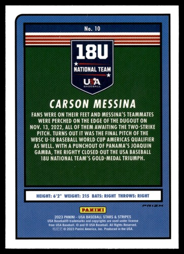 2023 Panini Stars & Stripes CARSON MESSINA SILVER PRIZM #10 - Picture 2 of 2