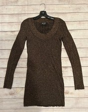 NASTY GAL SZ LARGE DARK GOLD SPARKLE LONG SLEEVE SCOOP NECK STRETCH MINI DRESS