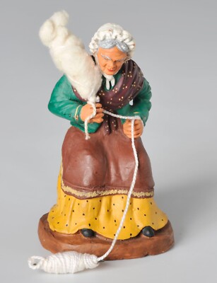 Vintage M Chave Aubagne Elderly Woman with Yarn Wool Santon Figurine Terracotta