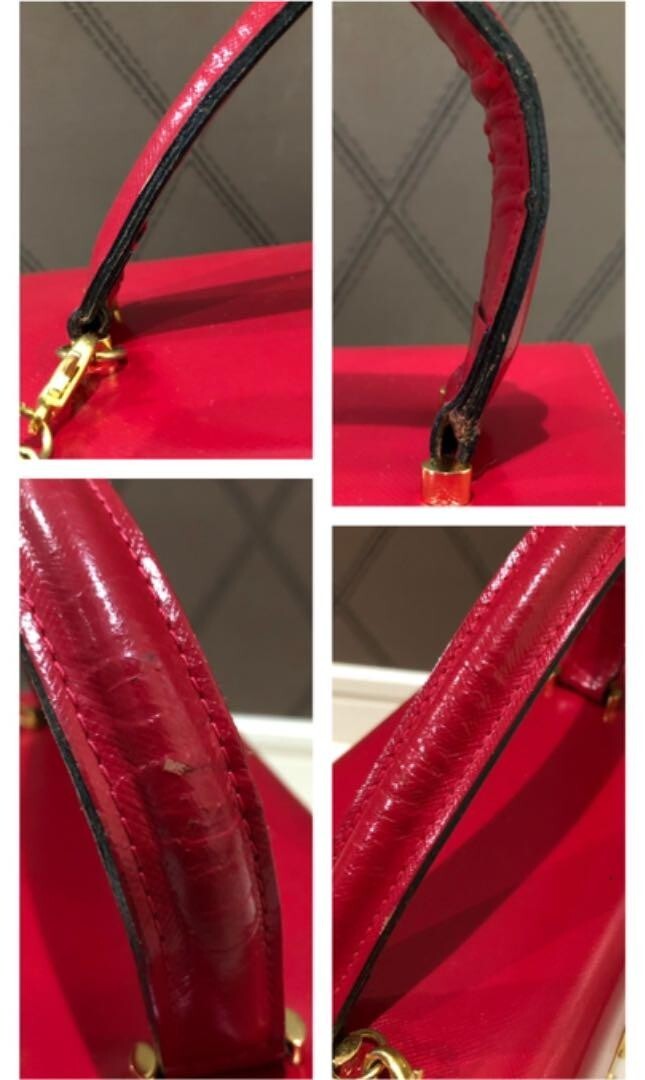 GIANNI VERSACE Sunburst Charm Handbag Vanity Bag Red Leather GIANNI VERSACE Sunburst Charm Handbag Vanity Bag Red Leather