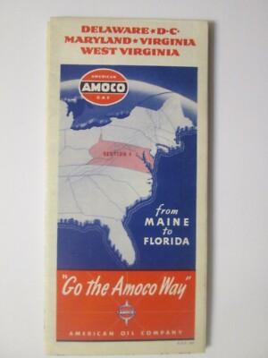 Amoco Map of Delaware D.C. Maryland Virginia West Virginia 1942