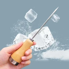 Ice Pick Steel Punch Crusher Icing Breaker Home Wooden Handle F8E1