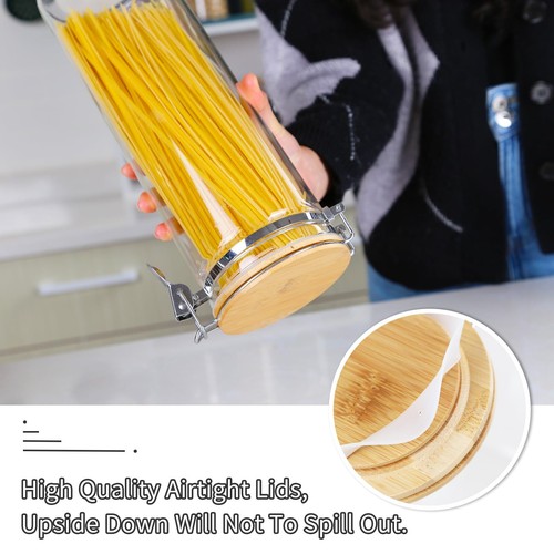 Pasta Storage Jars Spaghetti Container Glass with Bamboo Lid Airtight Dry Food - Picture 4 of 8
