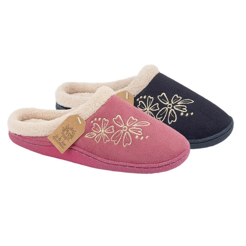 JOE & JOE Ladies Slip On Warm Women Winter Soft Furry Flat Slipper Mule Flower