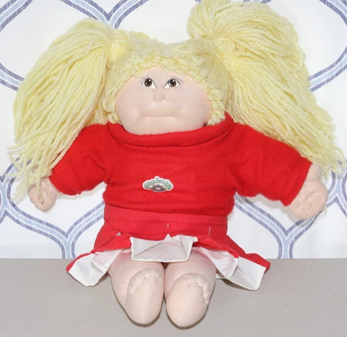 Vintage 80's Cabbage Patch Kids Girl Yellow Hair Red Cheerleader Outfit