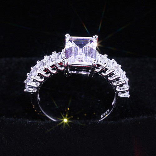 7*9mm Princess Cut AAA Cz 925 Silver Fashion Band Women's Wedding Ring Size 6-10 - Picture 5 of 7