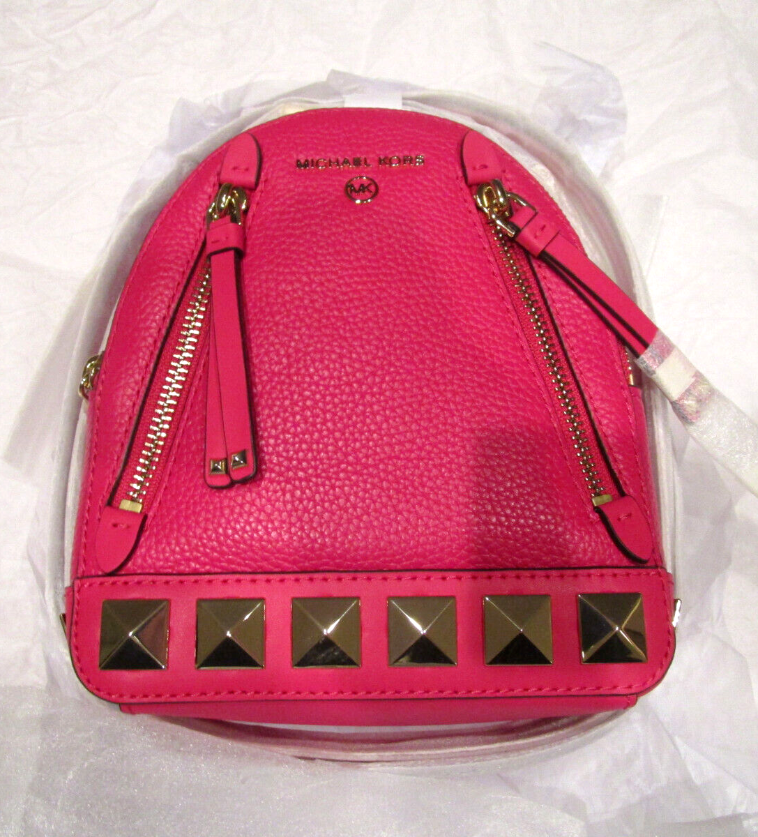 Michael Kors Brooklyn Backpack Studded Rubin Red Small *new 