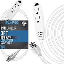 3-Feet 3 Outlet Extension Cord ,16/3 SJTW 3 Wire Grounded 13 Amp 125V 1625 Watts