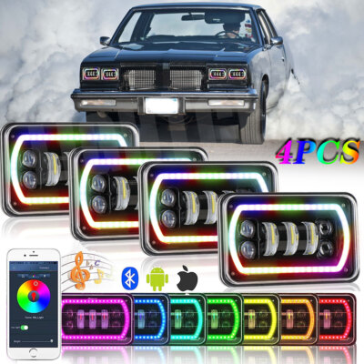4pcs 4x6'' RGB Led Headlight Hi/Lo Beam For 1980-1988 Oldsmobile Cutlass Ciera H4