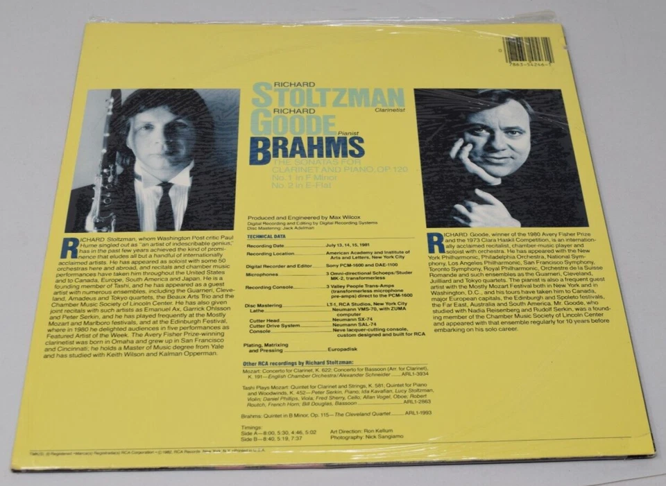 AUDIOPHILE SEALED Stoltzman Goode Brahms Sonatas Clarinet Piano Op 20 RCA M Foto 3 de 4
