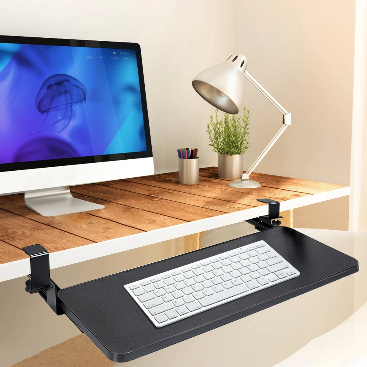 Adjustable Keyboard Mouse Tray Under Desk Retractable Pull Out