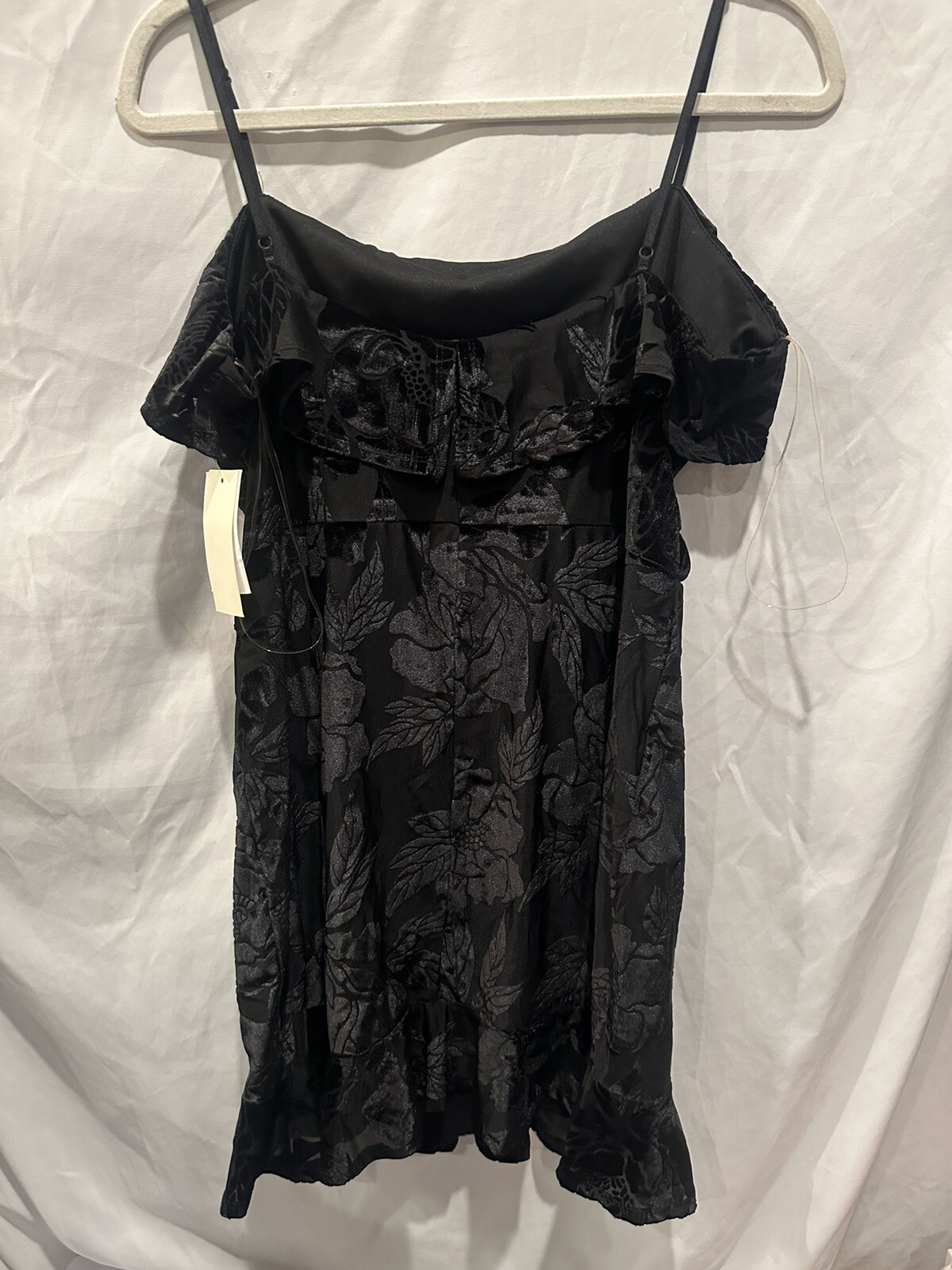 FILA Abito ROW A donna XL nero spalle scoperte volant mini formale velluto bruciato