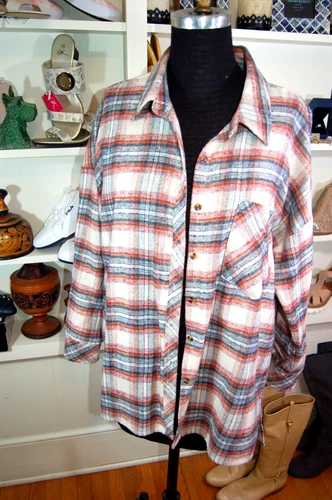 Cavalini Women's Blue, Rush Plaid Shirt Sz Large