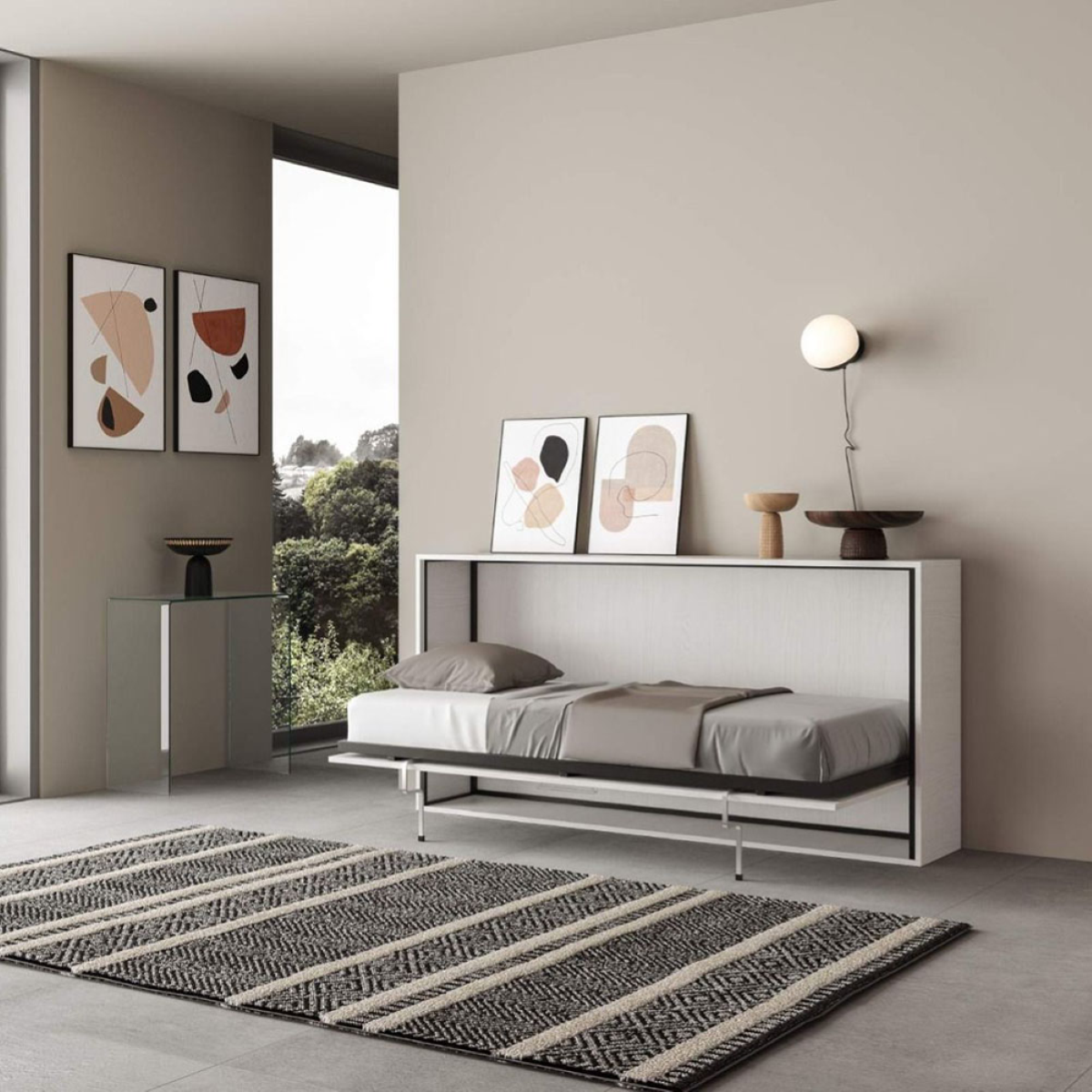 Letto a scomparsa orizzontale - KANDO singolo Bianco Frassino